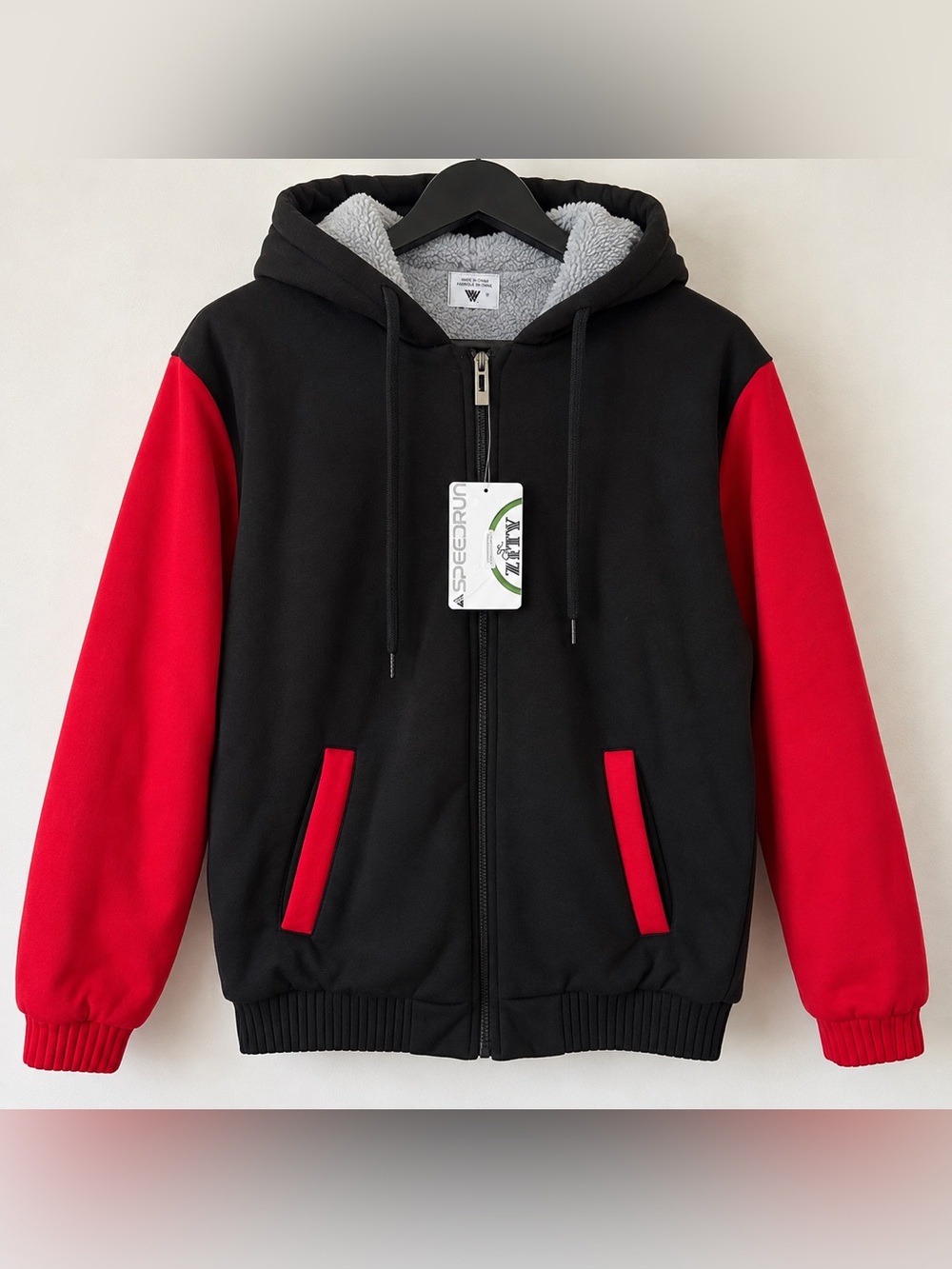Speedrun Black Red Colorblock Sherpa Lined Full Zip Hoodie Jacket NWT